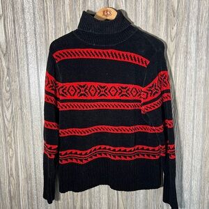 y2k Black Red Striped Christmas Holiday Winter Turtleneck Sweater Top